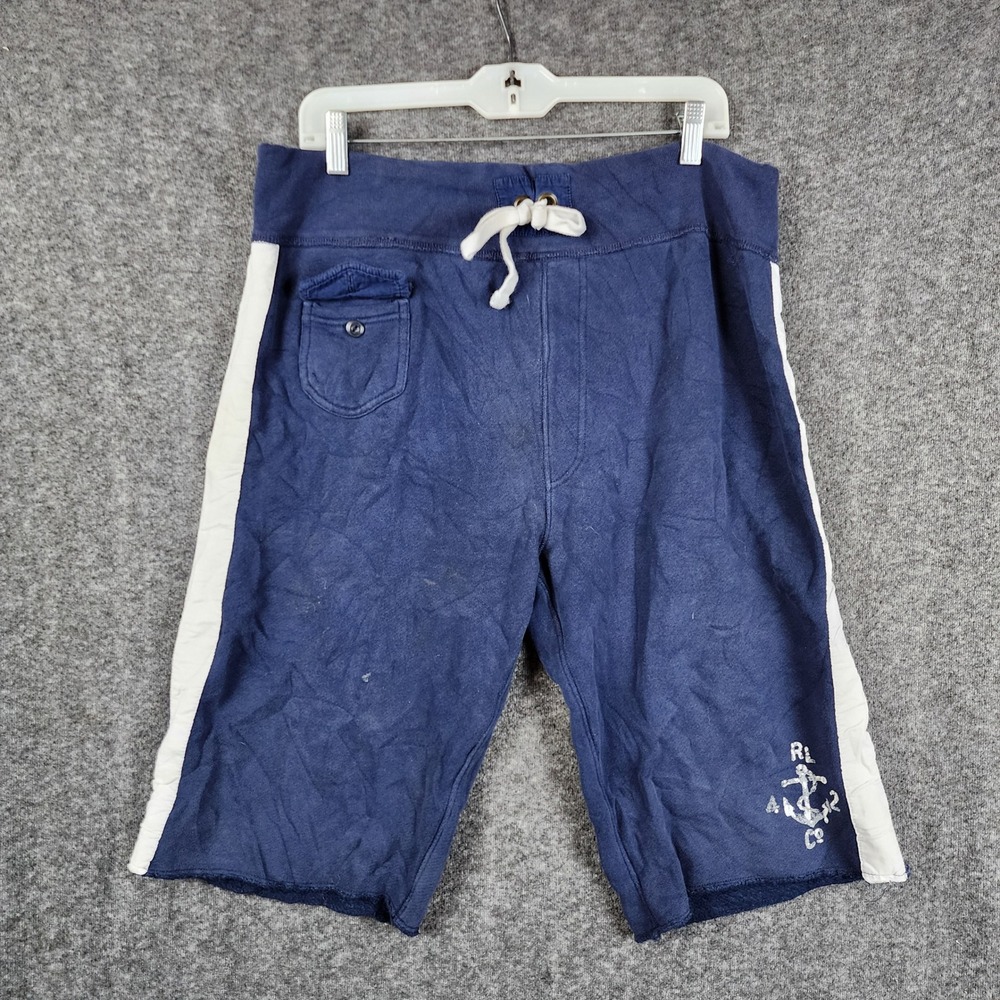Polo Ralph Lauren Sweat Shorts Mens L Navy Blue Nautical Anchor Side Stripe